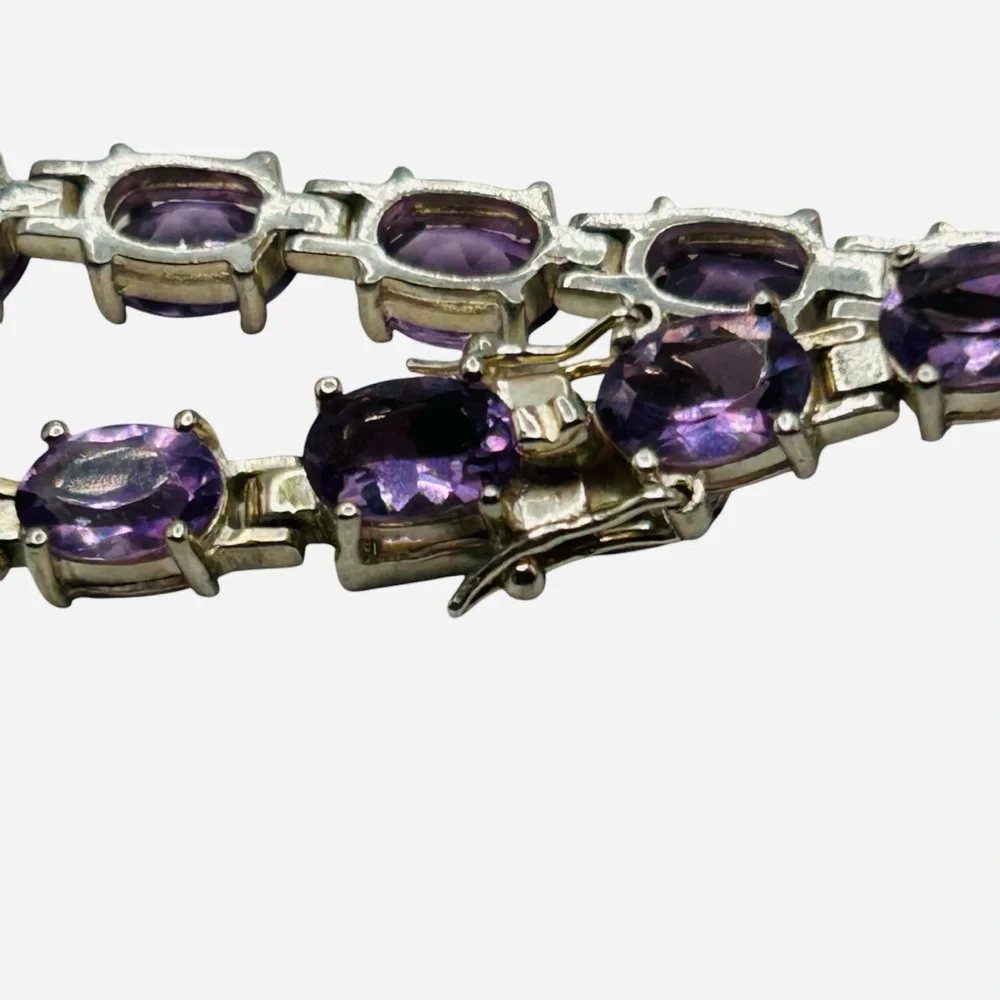 Lovely Genuine Amethyst Sterling Silver Tennis Bracelet